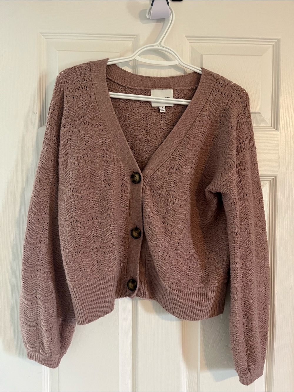 Pink Rose Mauve Button-Front V-Neck Knit Cardigan